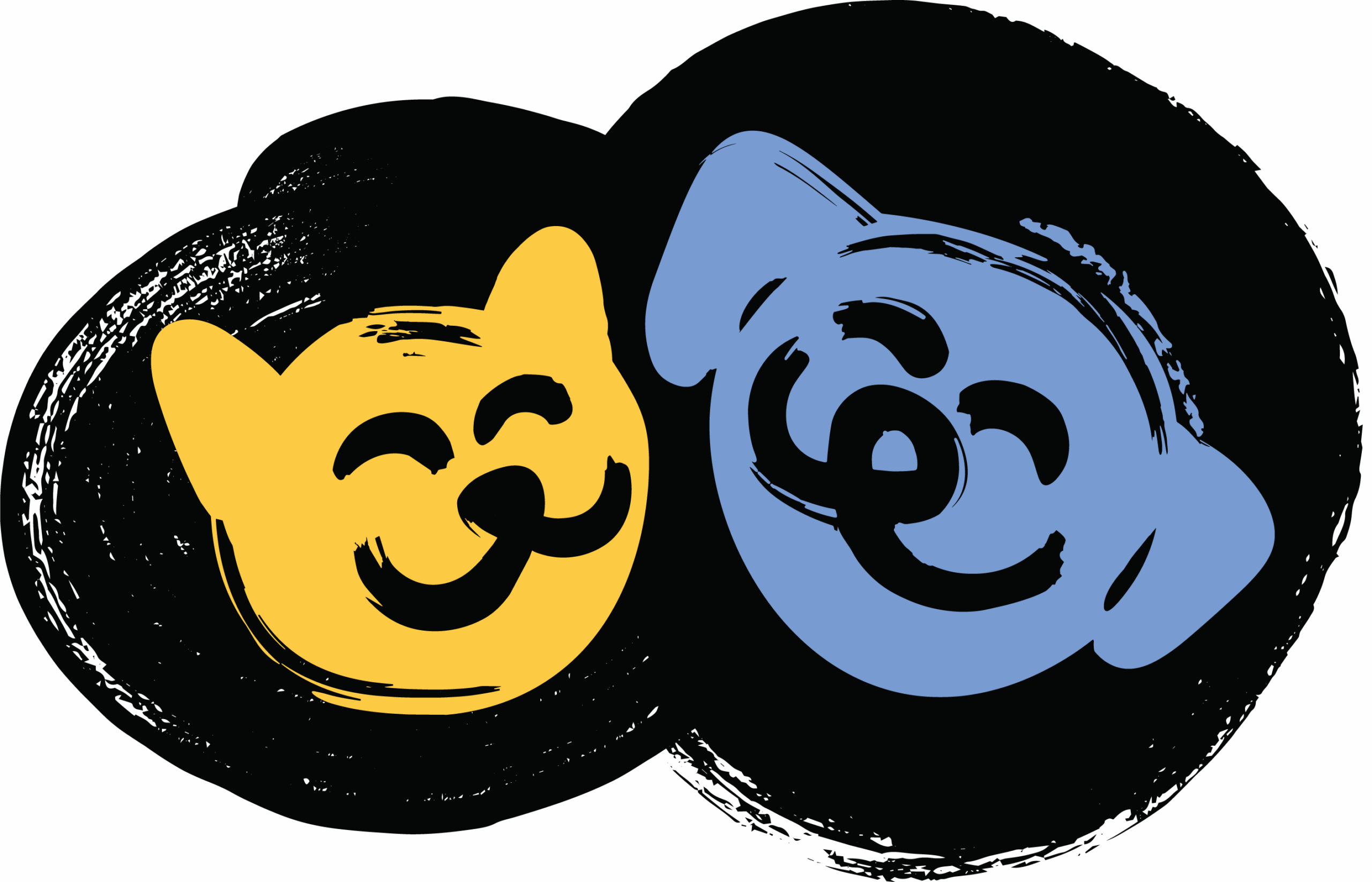 Smiling cat and dog icons symbolizing