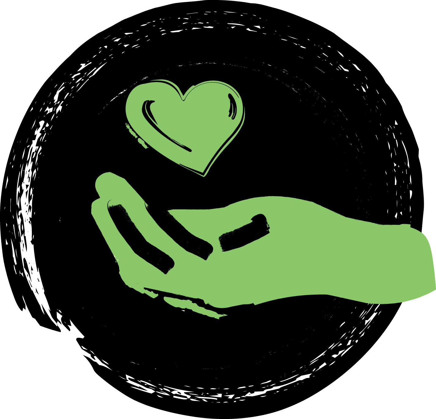 Green hand holding a heart to show care and support