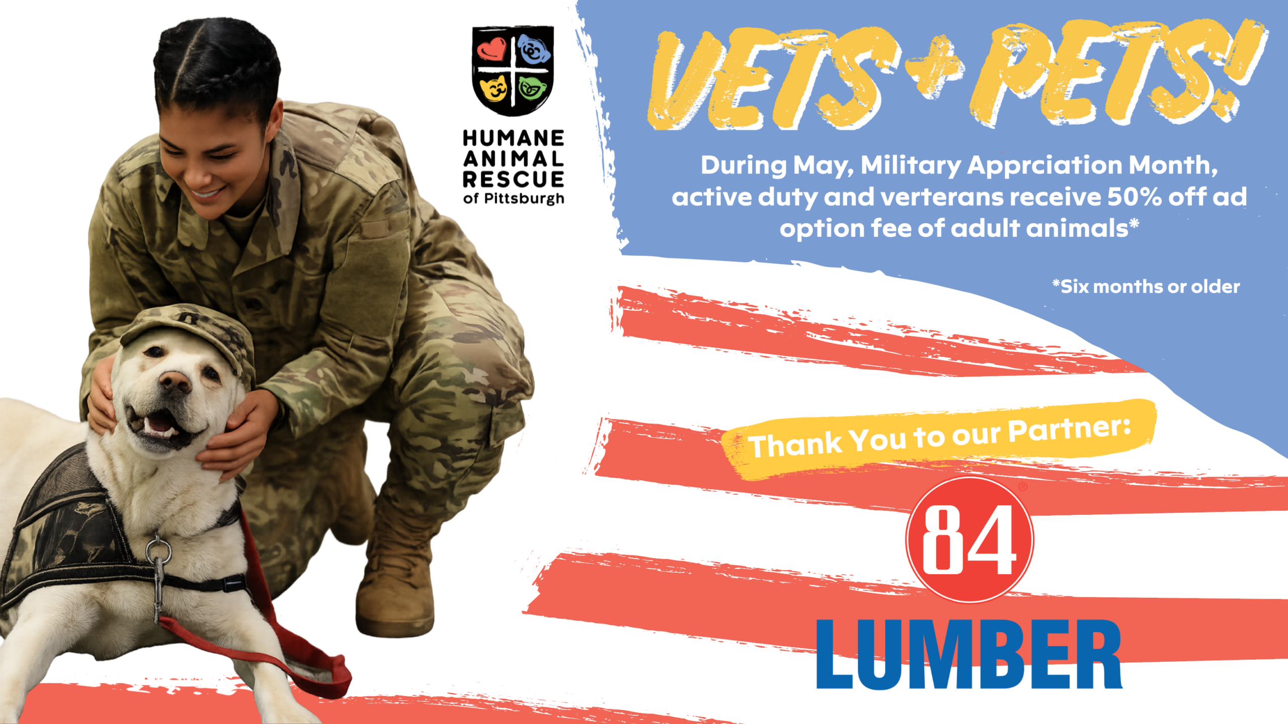 Veteran adopting a dog at Humane Animal Rescue of Pittsburgh during Military Appreciation Month